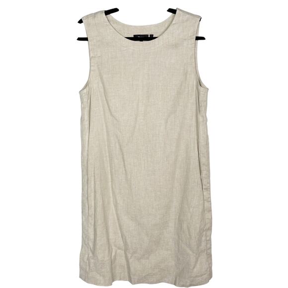 Theory Size 10 Cream Didianne Tierra Wash Sleeveless Shift Dress Linen Pockets - Picture 1 of 11